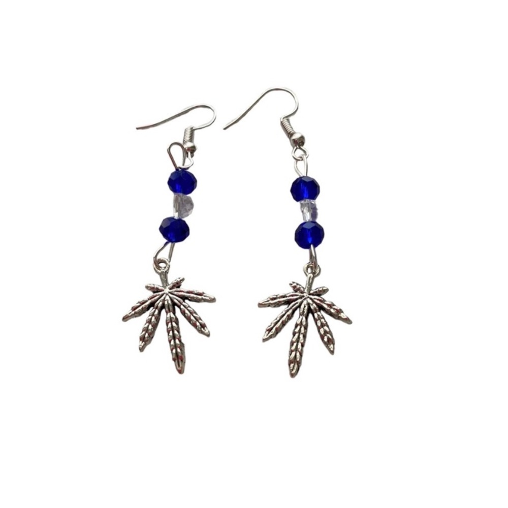 Hand Crafted Silver tone Blue Clear Beaded Dangle Earrings